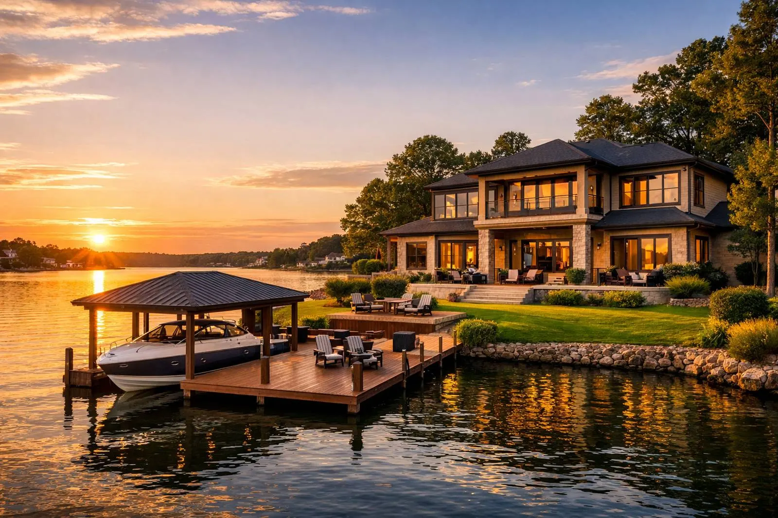 Luxury lakefront home with private dock on Lake Conroe in Montgomery TX showcasing waterfront living and premium real estate property.